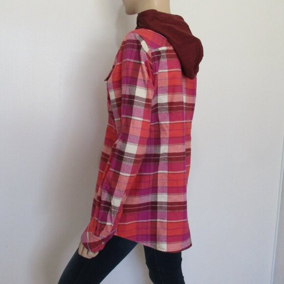 Legendary Whitetails Shacket Size Medium Pink Plaid Hooded Button-Up - Picture 6 of 10